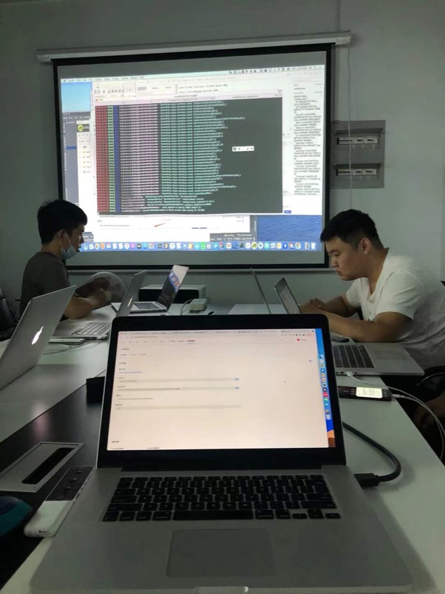 The team writing the Deuts software late at night